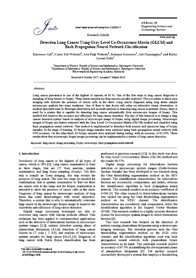 Detection Lung Cancer Using Gray Level Co-Occurrence Matrix (GLCM) and Back Propagation Neural Network Classification
